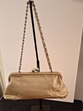 TIGNANELLO Gold Leather Chain-Handle Evening Clutch
